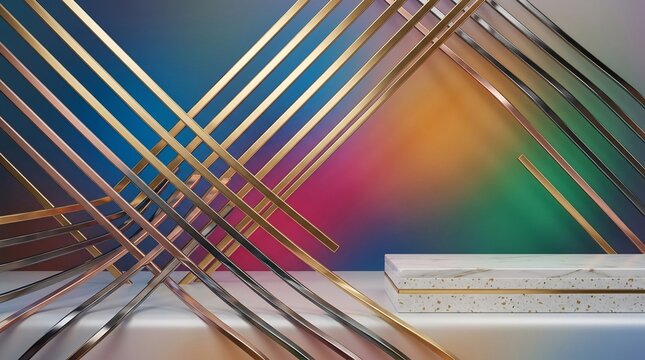 Abstract geometric metal lines and textured surface with gradient background