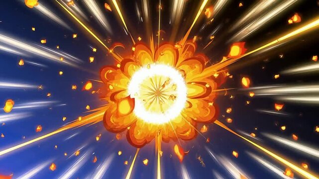 Explosion animation with bright light and energy.