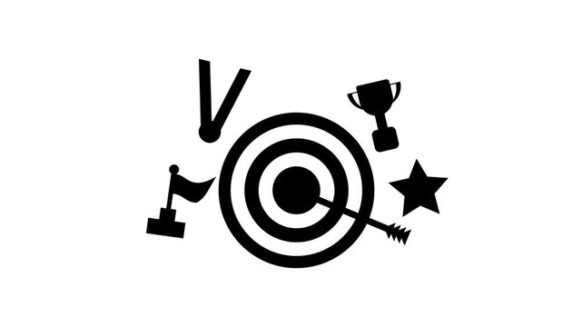 Animated Business Target Concept with Arrow Bullseye and Achievement Icons Silhouette Flat Vector Motion Graphic