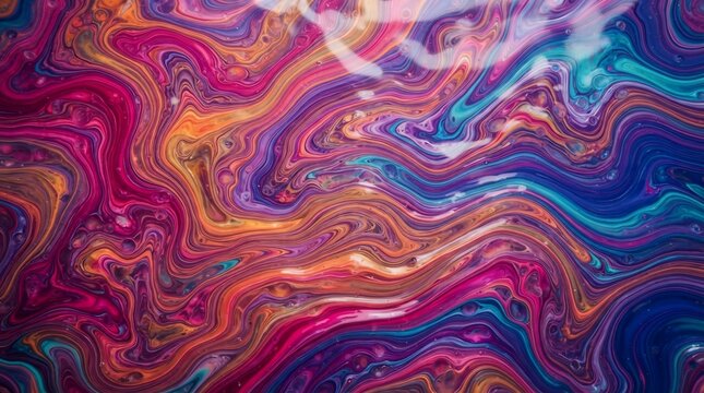 Abstract swirling colorful liquid paint patterns and textures