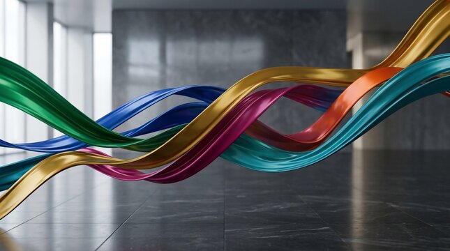 Flowing colorful ribbons abstract design with smooth curves and light reflections