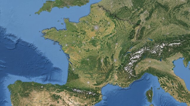 Satellite view of france and western europe terrain