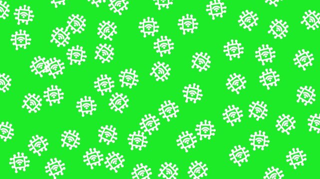 Smart home IoT pattern with microchip and wifi icons on green background