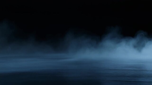 Deep indigo fog rolling across reflective dark surface