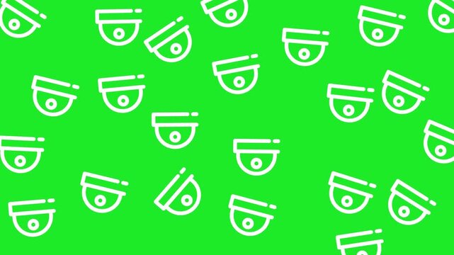 Minimalist smart home security camera icon pattern on bright green background