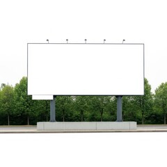 Fototapeta premium Large empty advertising billboard along a tree-lined highway