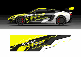 Fototapeta premium Yellow and black sports car with racing decals and spoiler