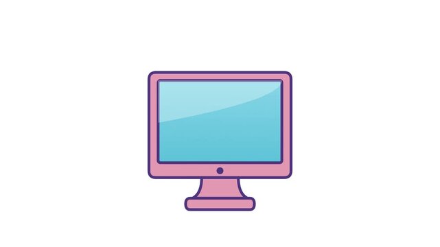 Retro Pink Computer Monitor Icon with Blue Screen.