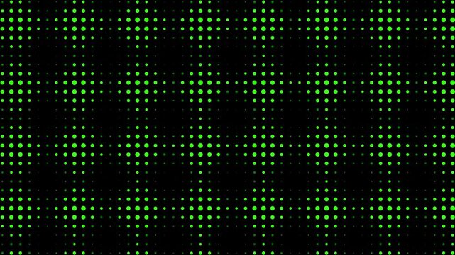 Procedural motion of Green Halftone Dot Pattern Motion Graphic Video Overlay on Black Background