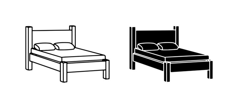 Bed Icons, Bedroom Furniture Vector Graphics, Sleep and Rest Symbols