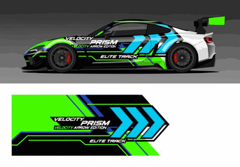 Fototapeta premium Futuristic Racing Car with Dynamic Arrow Graphics Design