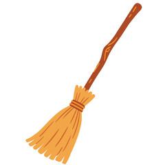 Wooden witch broomstick magic flying broom halloween vector illustration