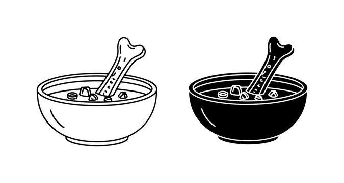 Bone Broth Soup Icons, Whimsical Food Illustration, Healthy Meal Vector Art