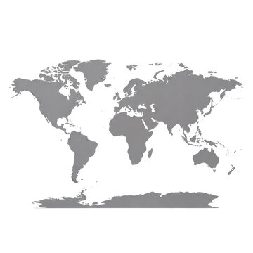 Gray World Map Silhouette Isolated on Solid Black Background