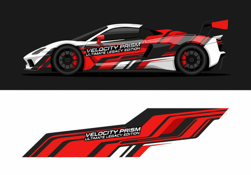 Red and white sports car with dynamic racing decals