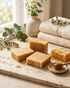 Handcrafted Honey and Beeswax Soap with Natural Honeycomb.