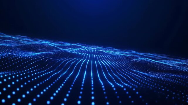 Digital network data flow in dark blue ambient light with smooth camera parallax effect