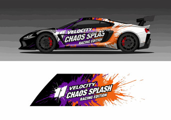 Fototapeta premium Racing car with vibrant chaos splash design wrap