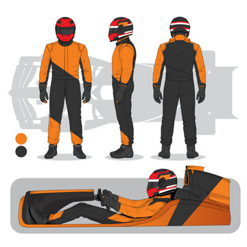 Race Car Driver and Cockpit Illustration Set