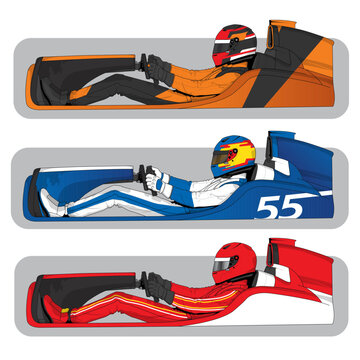 Race Car Driver Color Variants Illustration Set