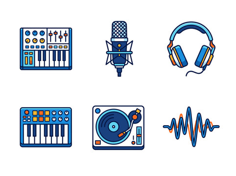 Music Production and Audio Equipment Icons Set