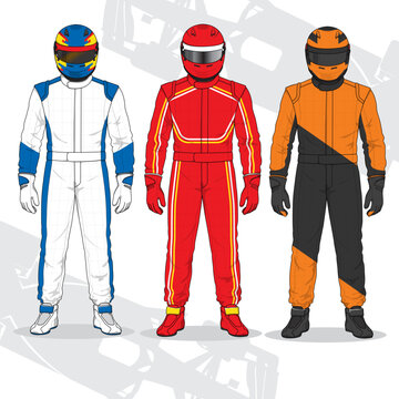 Three Racing Drivers in Full Gear Flat Illustration