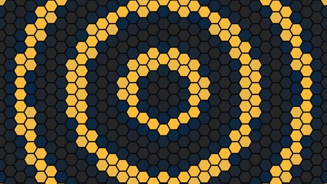 Yellow hexagon pattern expanding in rhythmic digital motion animation for a modern abstract science video background