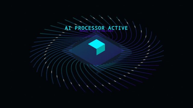 Isometric AI Processor Neural Link Concept Animation