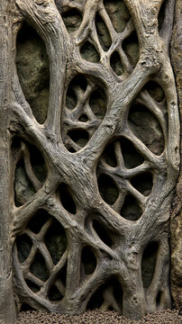 Intertwined tree roots forming natural lattice structure