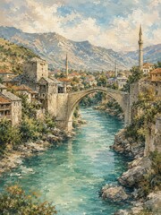Fototapeta premium Mostar Stari Most bridge over the Neretva River