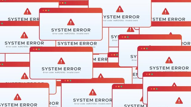 System Error Popup Windows with Warning Alerts on Desktop Interface