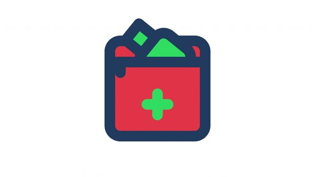 Animated First Aid Kit Opening and Closing with Medical Supplies for Emergency Healthcare and Safety Applications on Transparent Alpha Channel