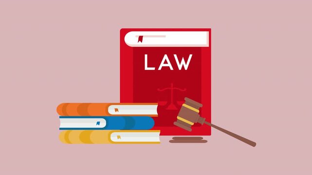 Red Law Book with Wooden Gavel and Legal Books Representing Justice, Court Proceedings and Legal Authority