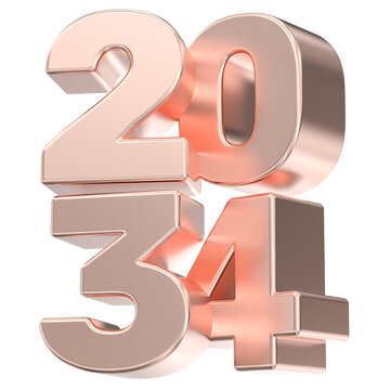 Rose gold 3D year 2034 digits