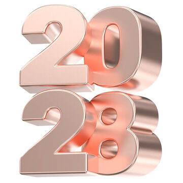 3D rose gold 2028 number sign