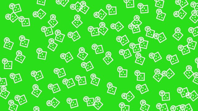 Smart home technology pattern with wireless electric socket icons on green background