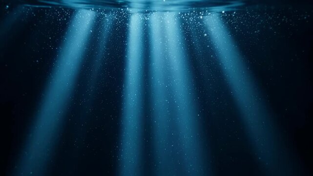 Abstract blue light beams emerging from above during a dark cinematic scene
