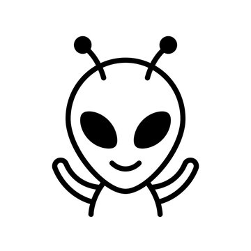 Isolated cartoon alien face with antennae and arms