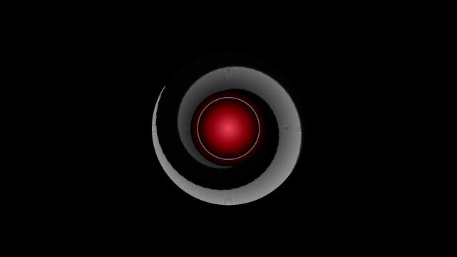Glowing red circle rotating with thin white lines creating an abstract mesmerizing motion video animation