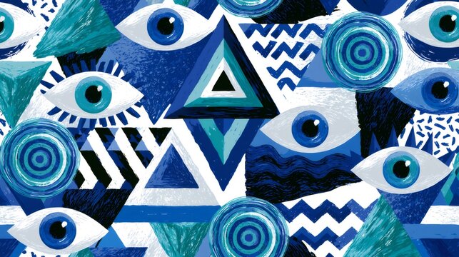 Evil eye talisman protection seamless pattern
