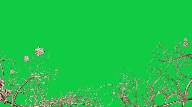 Edge tendrils starting growth, bronze filigree unfurling into ornate border on transparent canvas