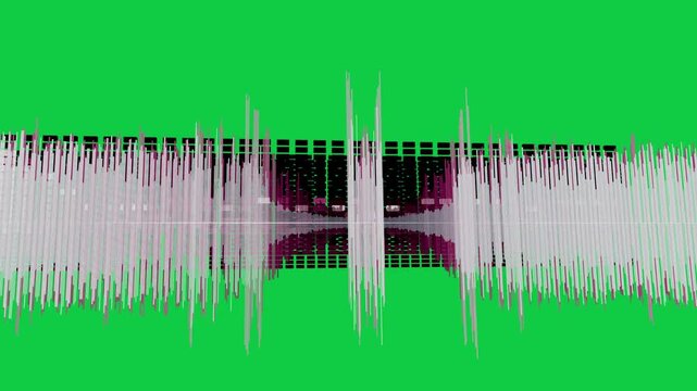 On beats 3D waveform pulsing, spiking, splitting into gaps on transparent canvas to show dynamics