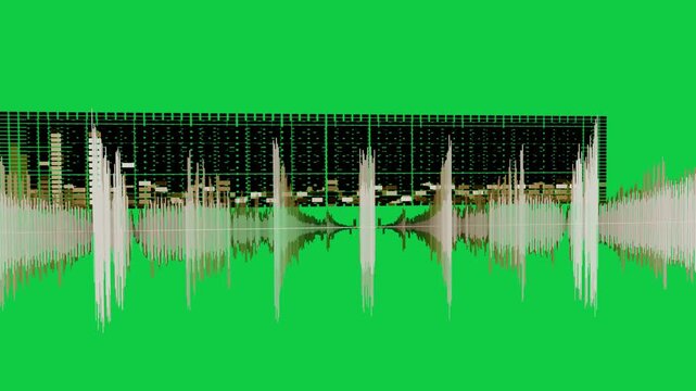 Gold waveform evolving into mirrored peaks on audio pulses, showing sound energy on transparent bg