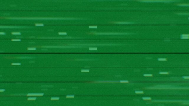 Signal glitch starting, blocks forming on clear bg, stretching into RGB streaks, showing noise