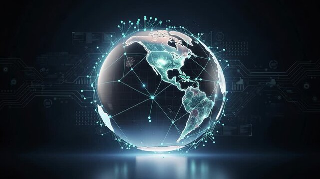 Dynamic digital globe with vibrant interconnected lines showcasing global connectivity and technology innovation