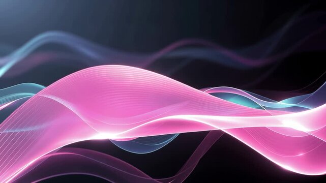 Dynamic vibrant waves of pink and blue light flowing abstract video background