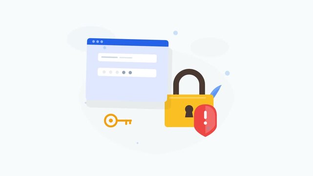 Digital Security Login Interface with Padlock and Warning Shield Animation