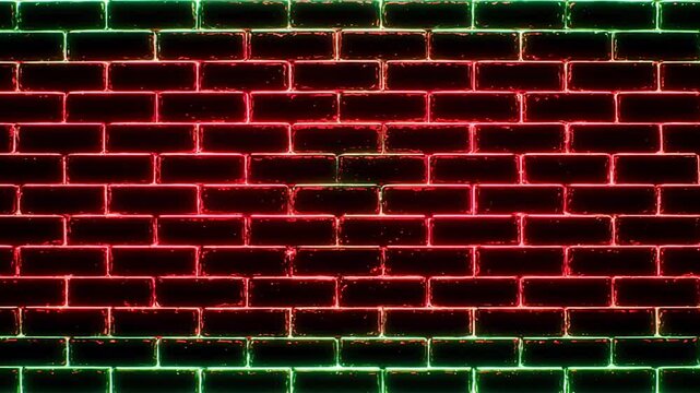 Abstract brick pattern with glowing red and green circles in darkness for digital backgrounds