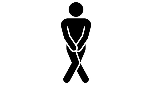 Human stick figure icon standing with crossed legs showing urgent need to use the bathroom facility