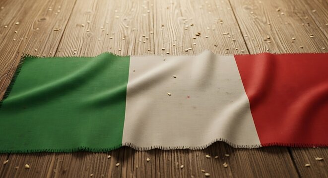 Italian Flag Fabric with Wooden Surface for National Pride and Cultural Display
